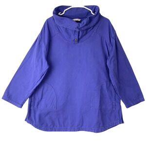 Soft Surroundings Blue Pullover Sweater L Button Funnel Neck Long Sleeve Pocket